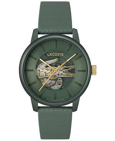 Lacoste L.12.12 Automatique Men's Green Leather Strap Watch 44mm