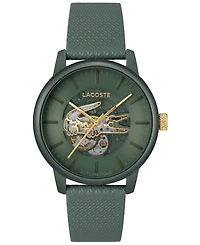 Lacoste L.12.12 Automatique Men's Green Leather Strap Watch 44mm