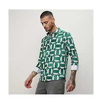 Men's Emerald Green & Ivory White Contrast Block Shirt