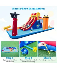 Skonyon 6-In-1 Inflatable Water Slide with Dual Slides Climbing Wall and Cave Crawling Game with 950W Blower
