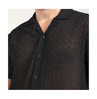 Campus Sutra Men's Midnight Black Floral Embroidered Shirt