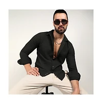 Men's Midnight Black Embossed Graph Check Shirt