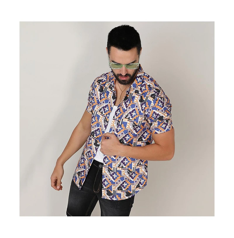 Men's Sienna Brown & Indigo Blue Bohemian Shirt