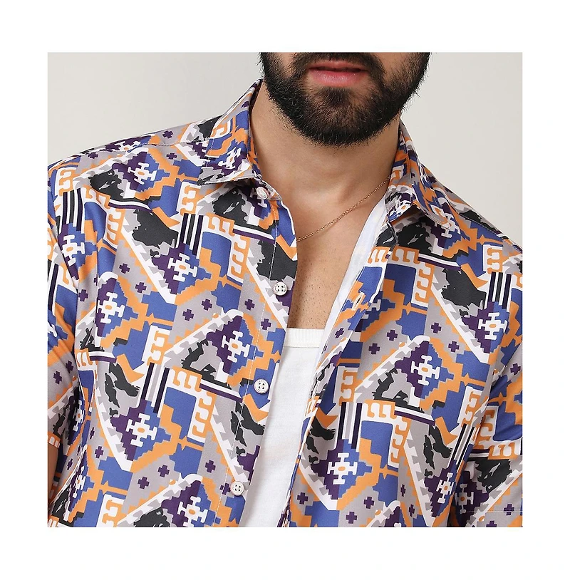 Men's Sienna Brown & Indigo Blue Bohemian Shirt