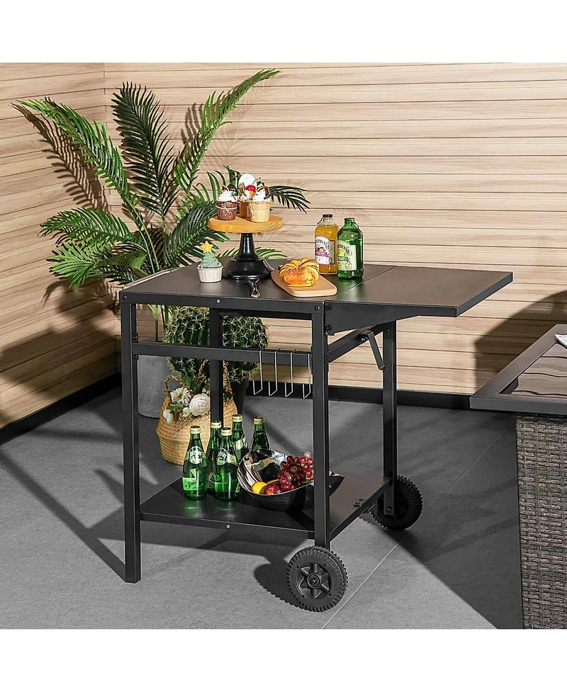 Givimo Movable Outdoor Grill Cart with Folding Tabletop and Hooks