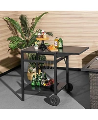 Givimo Movable Outdoor Grill Cart with Folding Tabletop and Hooks