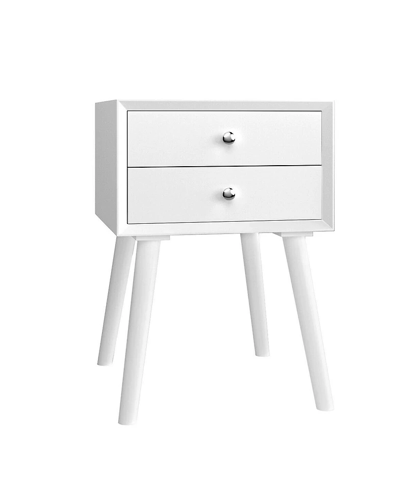 Sugift Mid-Century Wooden Multipurpose End Table with 2 Storage Drawers