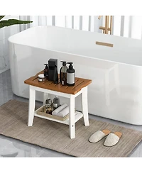 Sugift 2-Tier Hdpe Waterproof Shower Bench with Storage Shelf