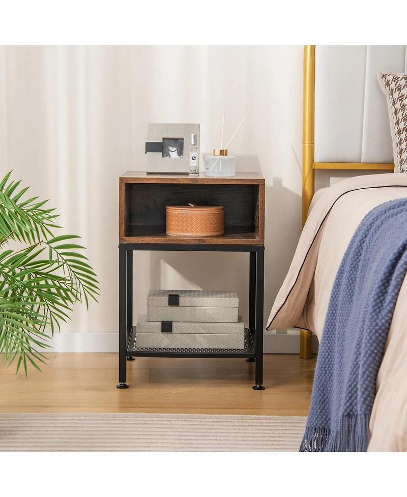 Sugift Industrial Nightstand End Side Table with Mesh Shelf