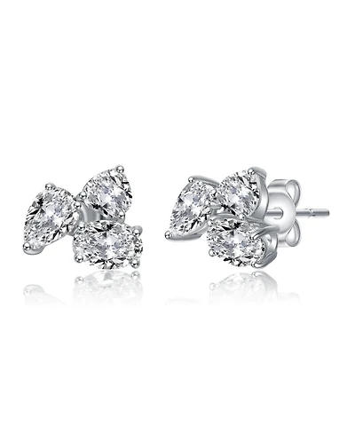 Sterling Silver Cubic Zirconia Triple Cluster Stud Earrings