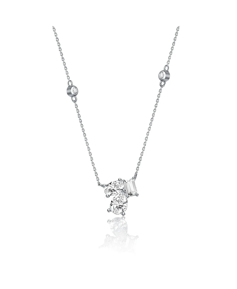 Sterling Silver Cubic Zirconia Cluster Station Necklace