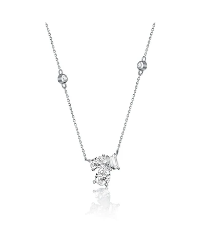 Sterling Silver Cubic Zirconia Cluster Station Necklace