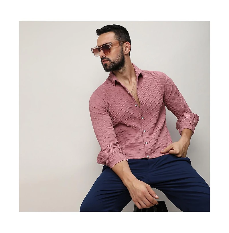Men's Nude Pink Self-Design Intertwine Shirt