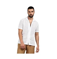Men's Chalk White Floral Embroidered Shirt