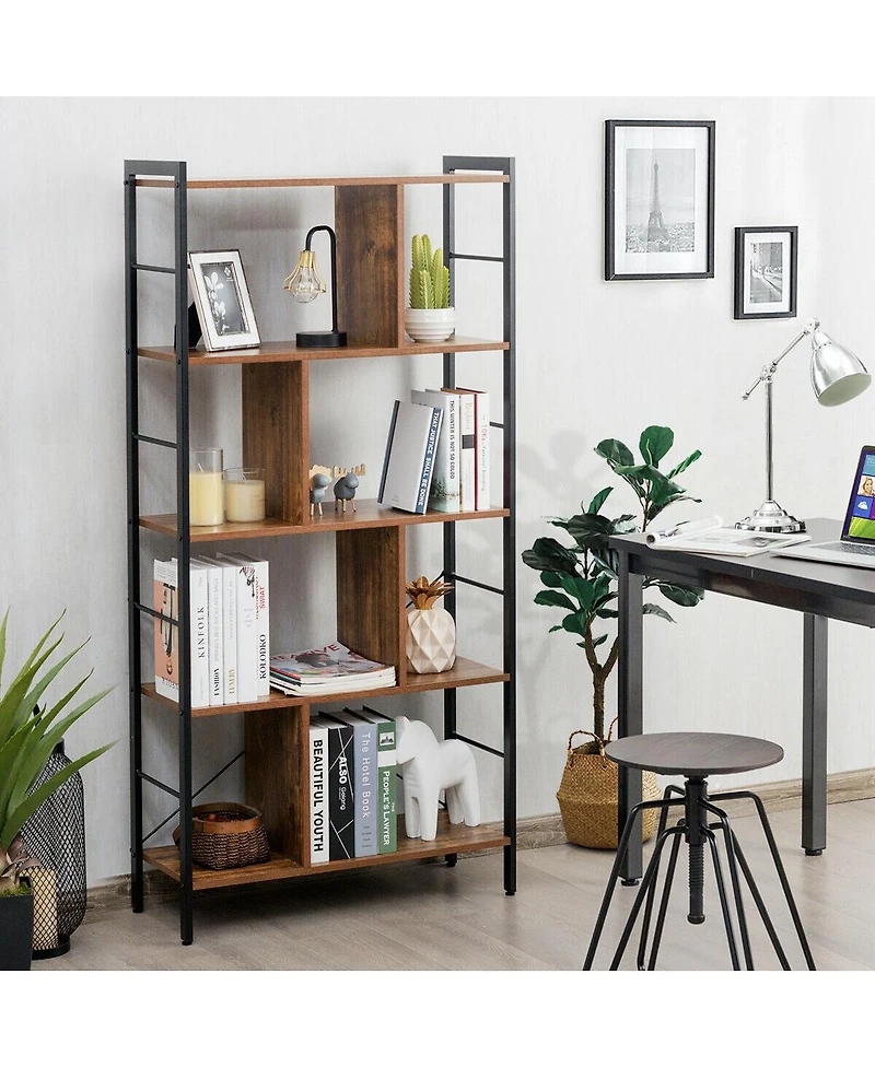Sugift 4-Tier Industrial Freestanding Bookshelf with Metal Frame