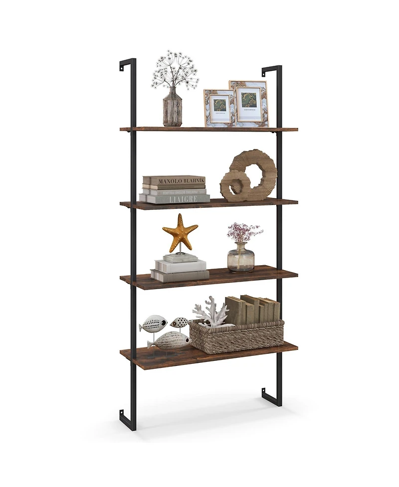 Sugift 4-Tier Industrial Ladder Bookshelf with Metal Frame
