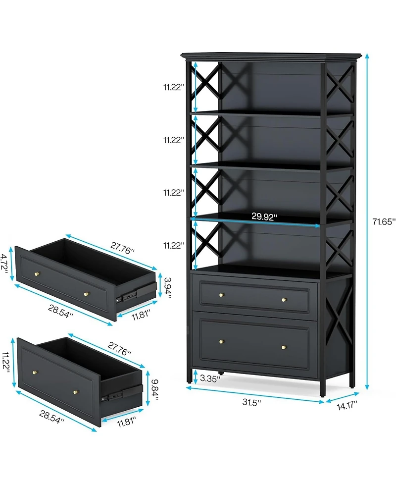 Tribesigns 2 Drawer File Cabinet Filing Cabinet with Shelves Tall Vertical Filling Cabinet for Letter/Legal/A4 Size File, Printer Stand with Storage S