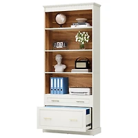 Tribesigns 5-Shelf Bookcase with Drawers, 72" Tall White Bookshelf, Modern Free-Standing Wood Bookcase, Large Open Display Storage Book Shelf for Livi
