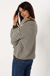 Petal and Pup Women's Becca Crewneck Waffle Stitch Stripe Knit Sweater