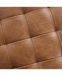 Faux Leather Round Storage Ottoman with Legs and Lift Off Lid