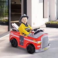 Aosom 6V Electric Ride-On Fire Truck Vehicle for Kids with Remote Control