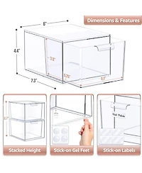 Sorbus 2 Pack Clear Stackable Acrylic Drawer Makeup Organizers - for Vanity, Bathroom, Under Sink, Cabinets, Jewelry, and More