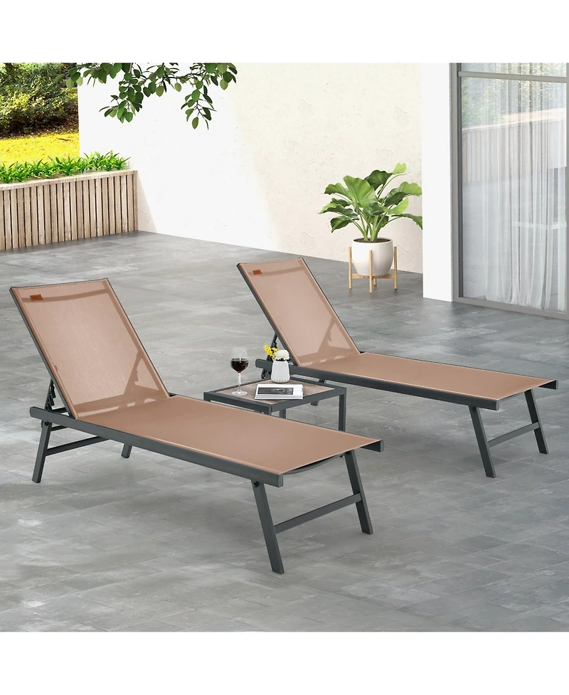 Skonyon 3 Pieces Patio Chaise Lounge Chair and Table Set for Poolside Yard