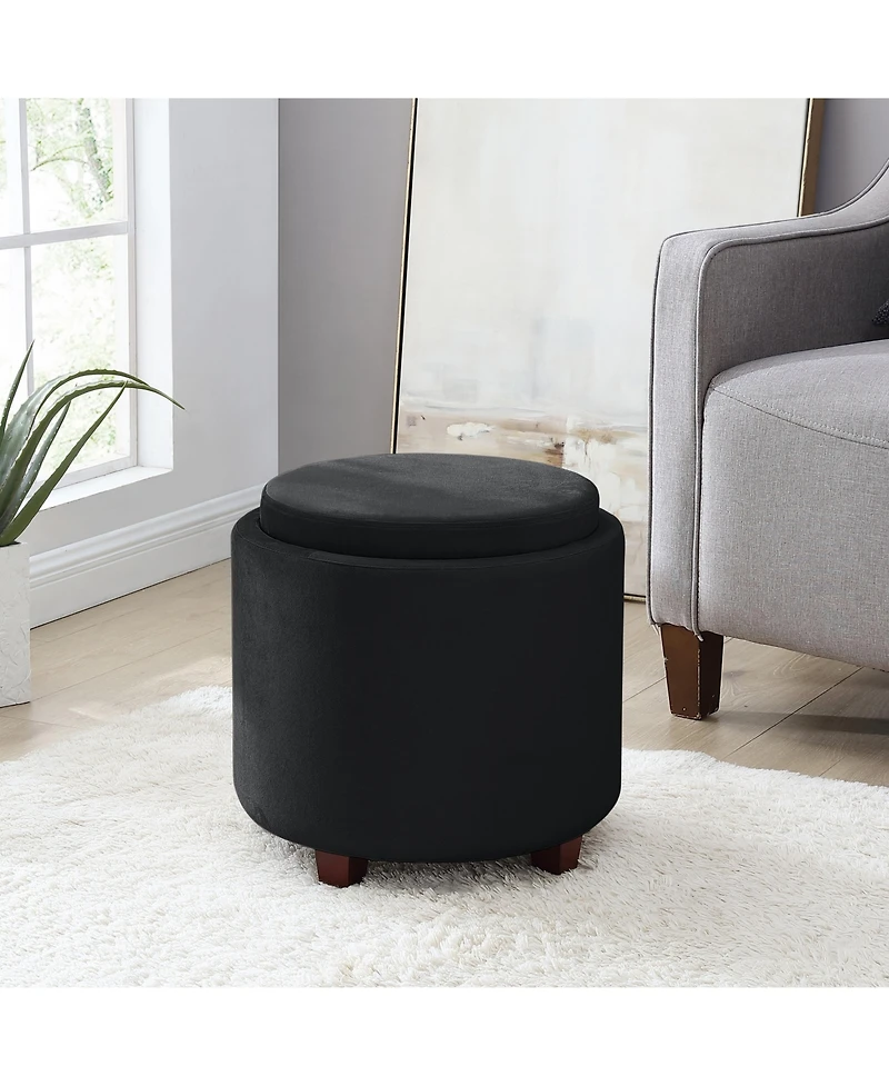 Lawrence Round Velvet Storage Ottoman with Table Top Lid