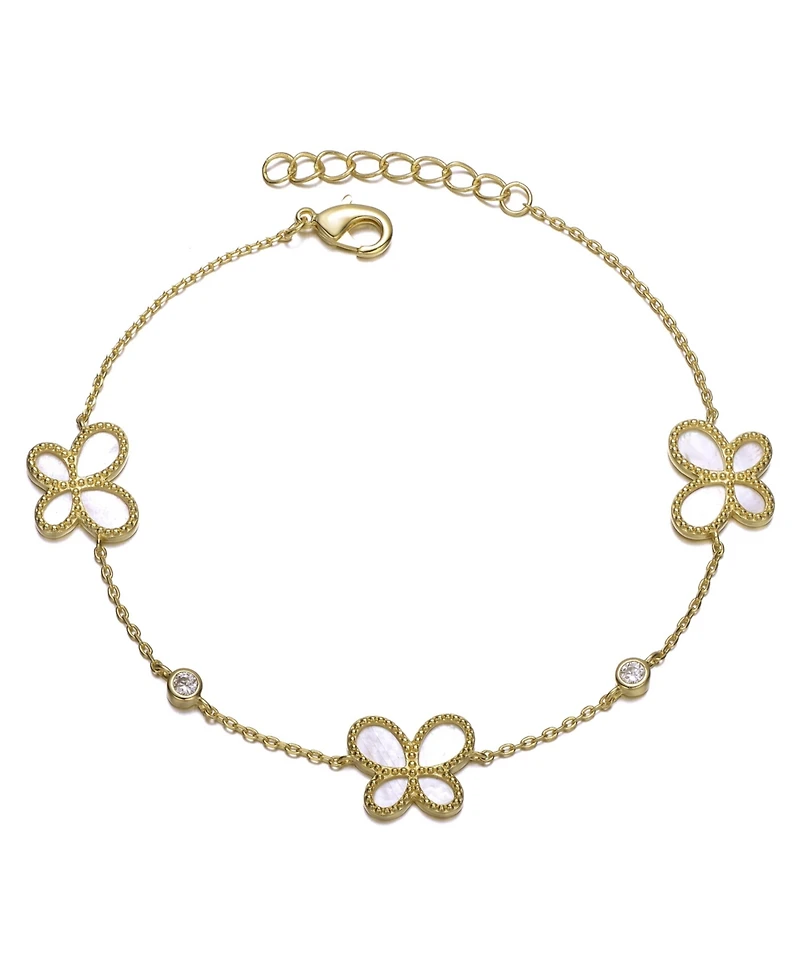 14k Gold Plated Mother of Pearl Dainty Link Butterfly Bracelet