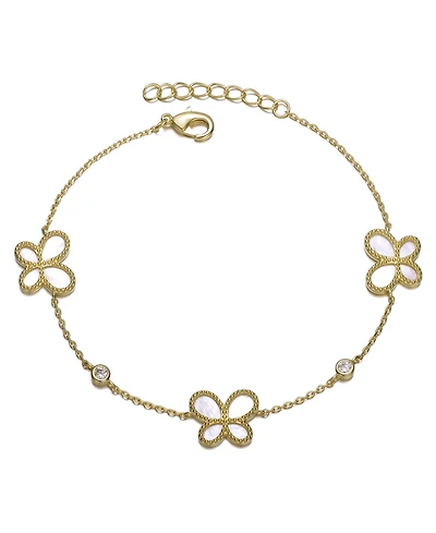 14k Gold Plated Mother of Pearl Dainty Link Butterfly Bracelet