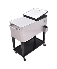 Skonyon 80 Quart Patio Rolling Stainless Steel Ice Beverage Cooler