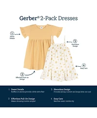 Toddler Girls Short Sleeve and Sleeveless Dress, 2 Pack