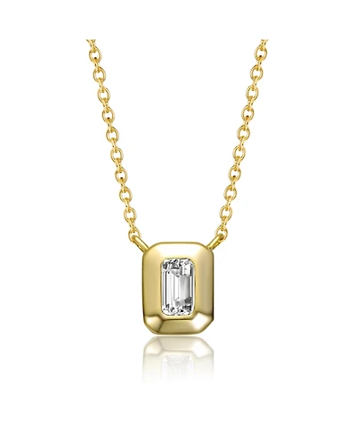 Sterling Silver 14k Gold Plated Rectangular Green Cut Cubic Zirconia Bezel Solitaire Necklace