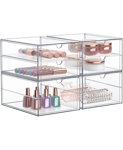 Sorbus 3 Drawers Acrylic Organizer for Makeup, Organization and Storage, Art Supplies, Jewelry, Stationary - 4 Pcs Clear Stackable Storage Drawers