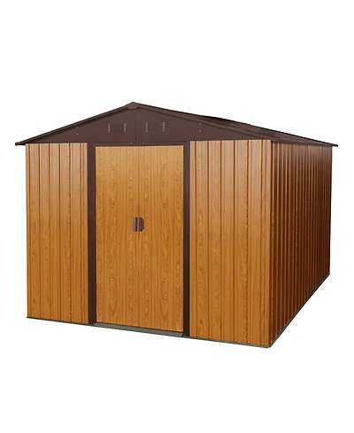 Mondawe 10ft x 8ft Outdoor Metal Storage Shed with Metal Floor Base,Coffee