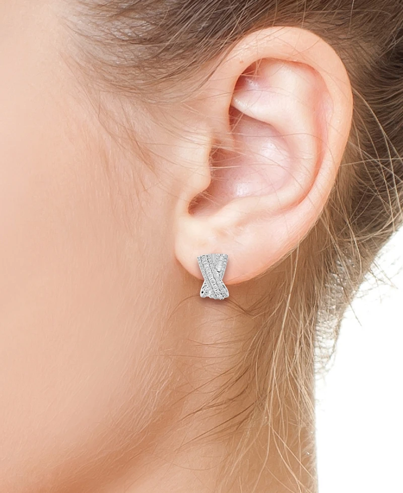 Effy Diamond Round & Baguette Crossover Huggie Hoop Earrings (7/8 ct. t.w.) in 14k White Gold