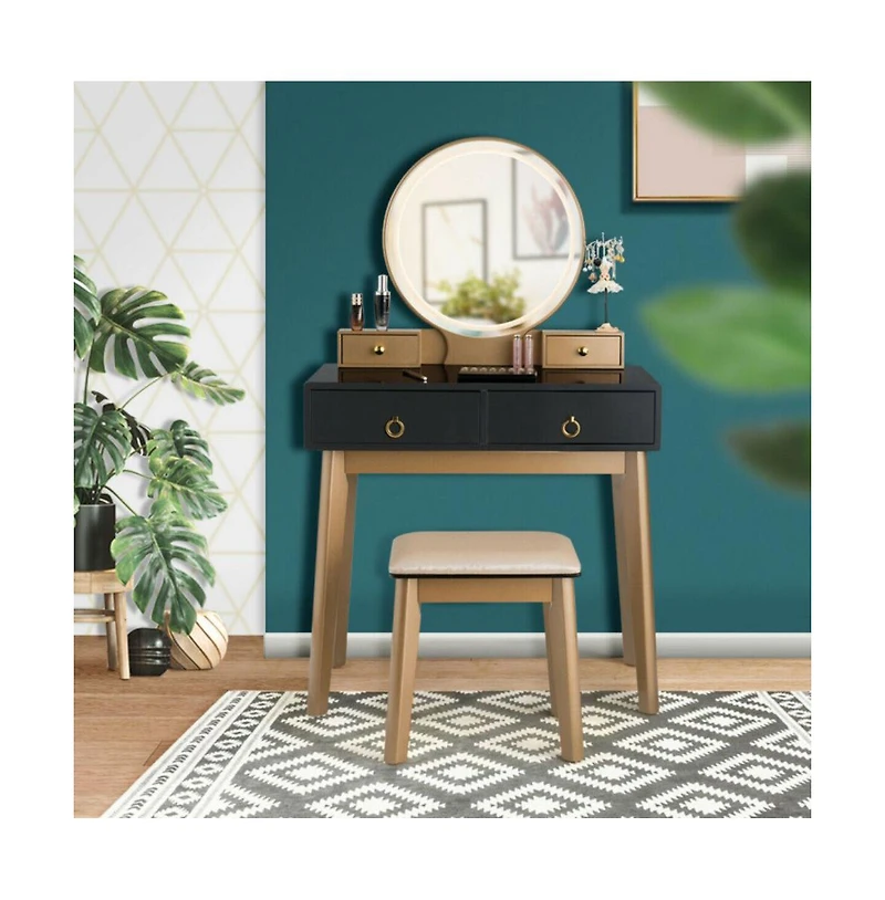 Sugift Makeup Vanity Table Set with Touch Screen Dimming Mirror and 3 Color Lighting Modes