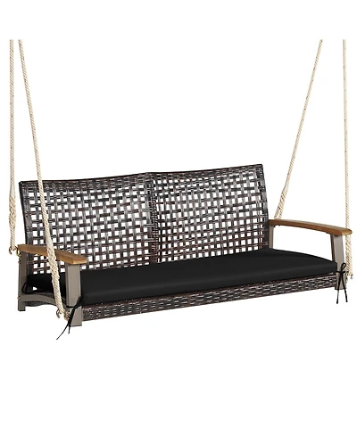Sugift 2-Person Rattan Hanging Porch Swing Chair