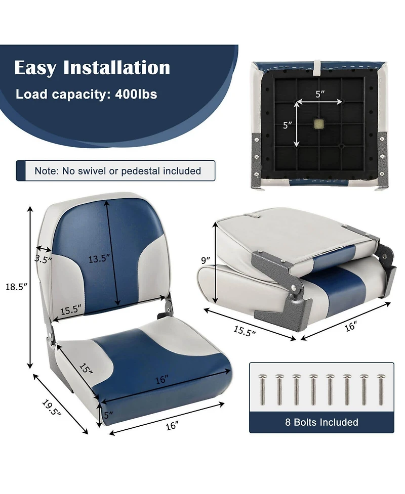 Skonyon 2 Pieces Low Back Boat Seat Set with Sponge Padding and Aluminum Hinges