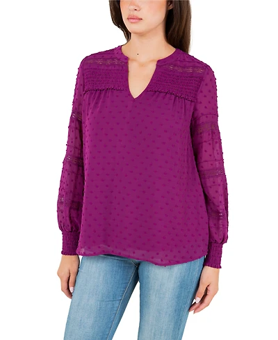 Fever Women's Clip Dot Top with Smocked Cuff