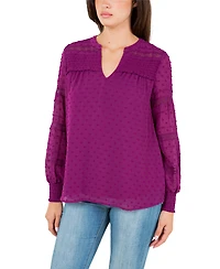 Fever Women's Clip Dot Top with Smocked Cuff