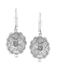 American West Jewelry Sterling Silver and Green Turquoise Gemstone Concha Lever Back Earrings