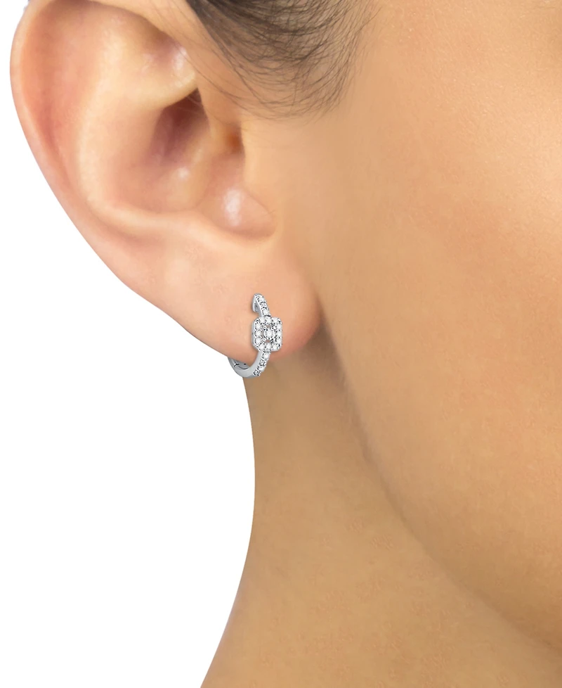 Diamond Square Halo Hoop Earrings (1/6 ct. t.w.) in 10k White Gold