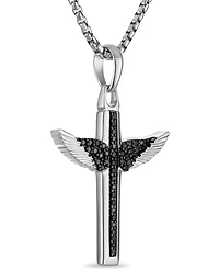 Bulova Marc Anthony Men's Black Diamond Angel Wing Pendant Necklace (1/2 ct. t.w.) in Sterling Silver-Plate, 24" + 2" extender, BVP1050-wsaa