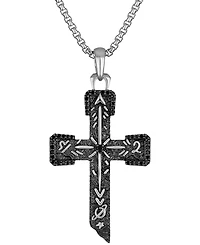 Bulova Marc Anthony Men's Black Diamond Cross Pendant Necklace (3/8 ct. t.w.) in Sterling Silver-Plate, 24" + 2" extender, BVP1070-wsaa