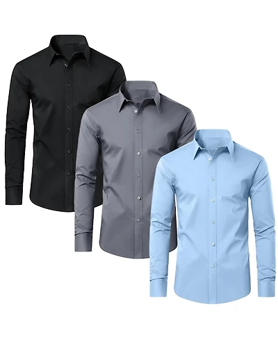 Blue Ice Men's Long Sleeve Classic Dress Shirt- 3 Pack