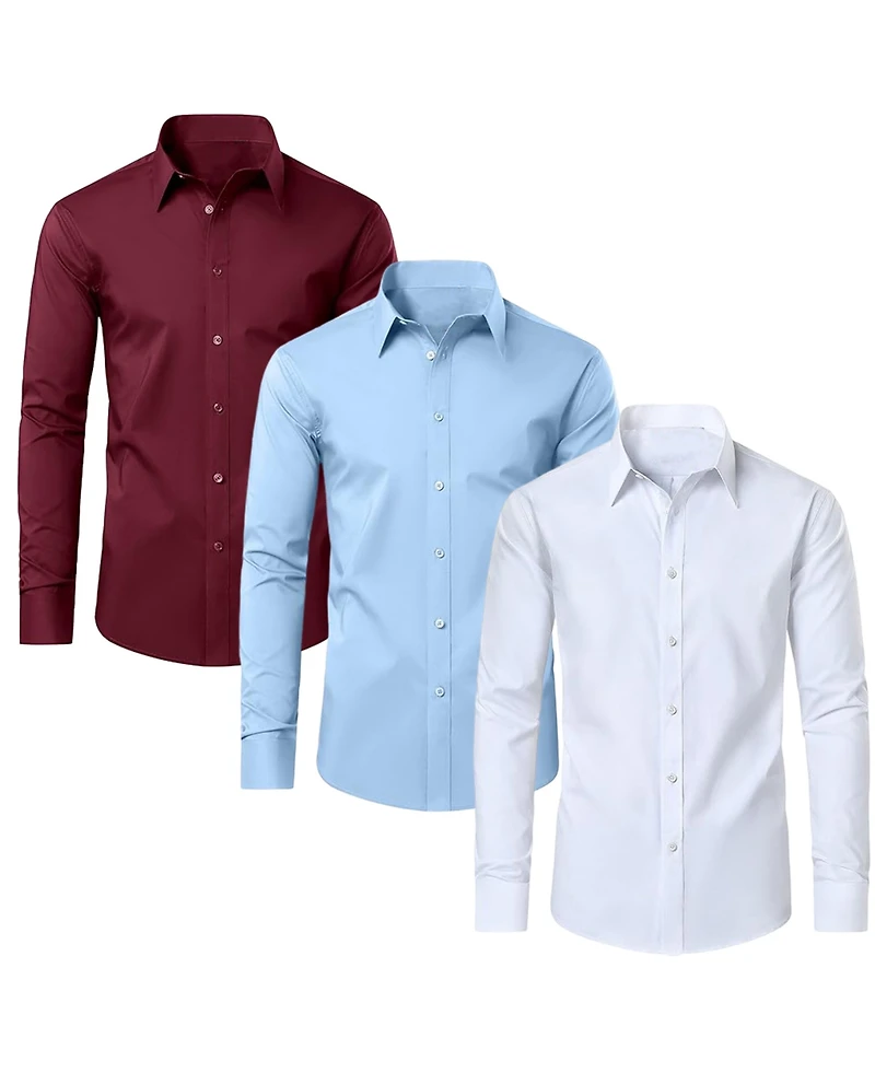 Blue Ice Men's Long Sleeve Classic Dress Shirt- 3 Pack