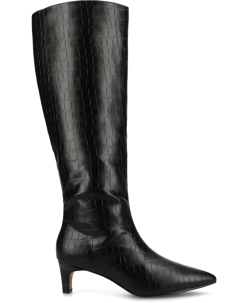 Journee Collection Women's Tullip Kitten Heel Pointed Toe Knee High Dress Boots