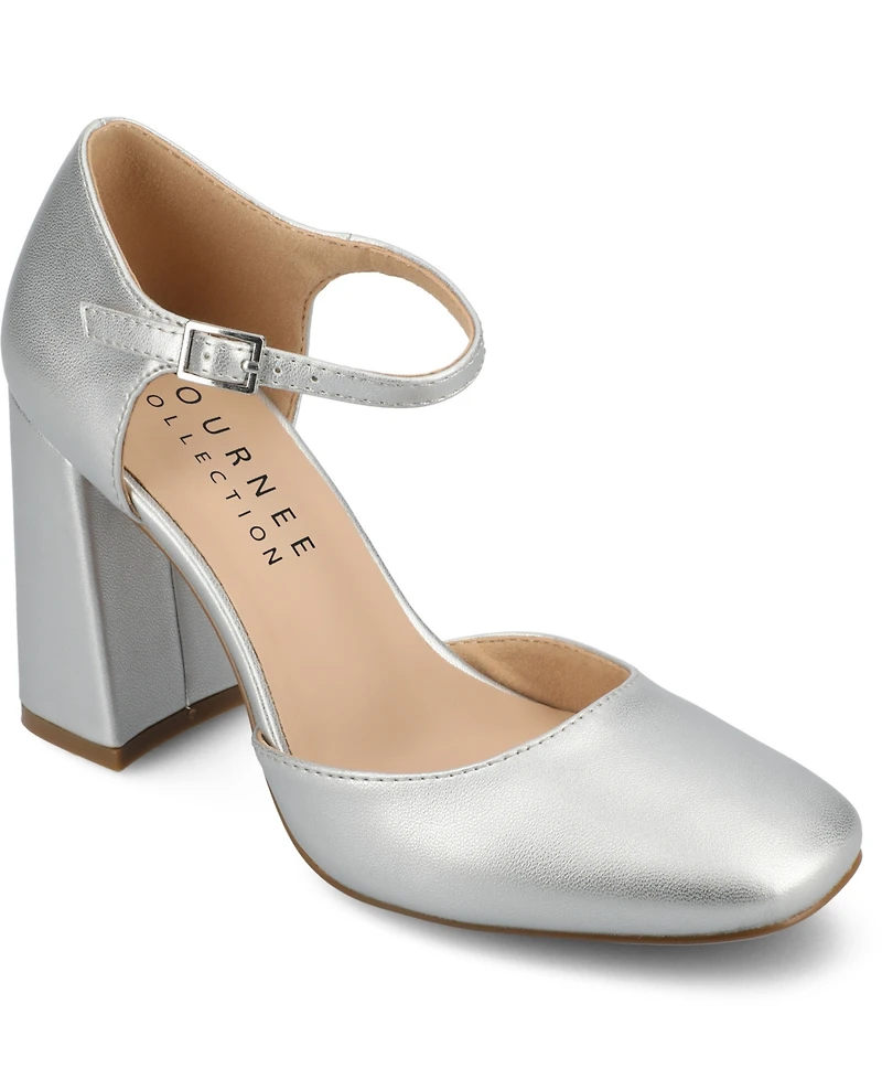 Journee Collection Women's Hesster Block Heel Ankle Strap Pumps