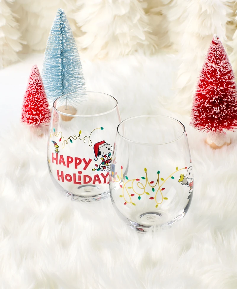 Lenox Snoopy Christmas Assorted Stemless Wine Glasses, Set of 4, Exclusively at Macy's